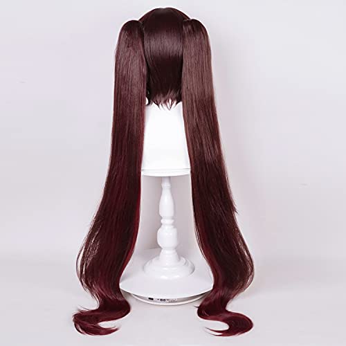 Image of LABEAUTE Long Pigtails Wig for Hutao Cosplay Straight Brown Halloween Hair Wigs with Cap