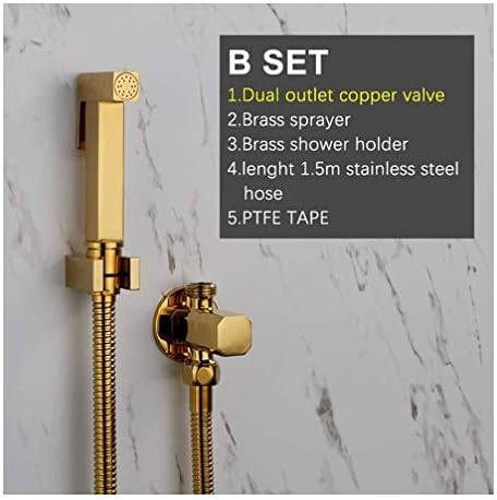 Hand-held Bidet Sprayer Flusher Toilet Kit Gold Brass Square Shower Head Bathroom Cleaning Flushing Bidet Booster Nozzle Shower Faucet (Color : B)