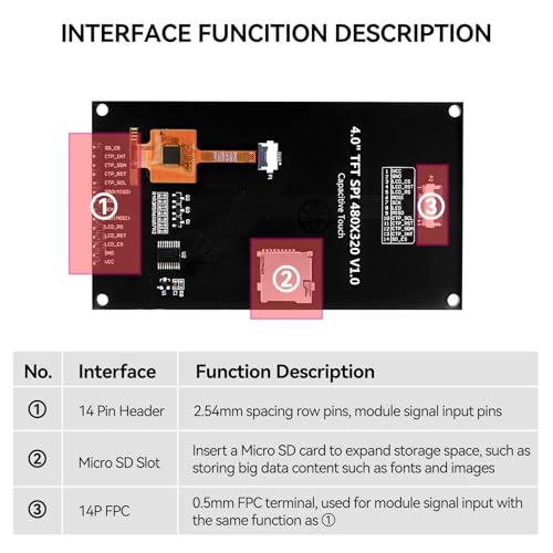 Image of 1PCS LCD Display 4.0 Inch 320x480 TN Capacitive Touch Screen Esp32 Display Module SPI Serial ST7796S Driver for Ar duino R3 /Mega2560 (Black)