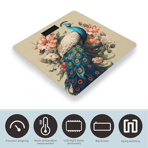 Báscula digital de baño Peacock and Flowers con vidrio templado miniatura 3