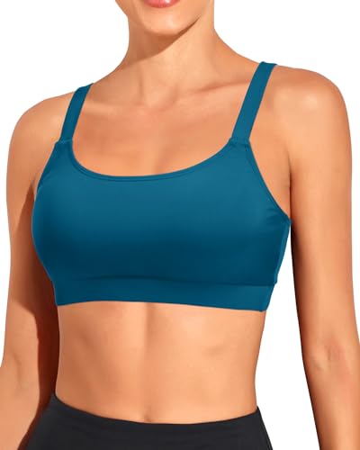 Image of Tempt Me Women Sports Bra Swim Crop Tops Only | Scoop neck, Bathing suits top, Removable cups, Adjustable straps