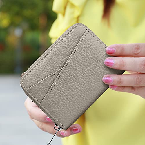 PORRASSO Genuine Leather Coin Purse RFID Blocking Credit Card Holder Portable Change Pouch Card Case for Men Women Grey2