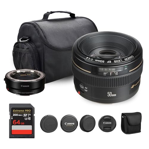 Canon EF 50mm f/1.4 USM Lens with Adapter & Bag