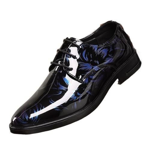Men's Carved Pointed Leather Shoes All Seasons Men's Fashion Casual Korean Style Large Size Leather Shoes Oxfords(Blue,8)