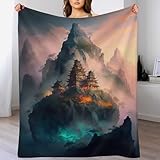 ABASWSA Manta china paisaje de franela polar suave cálido fácil de manejar para cama sofá dormitorio balcón bebé hoja (150×200cm)