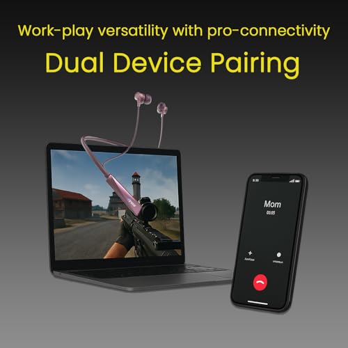 Image of inear DJ-M8 Bluetooth Neckband with 60H Playtime, Voice Changer, Magnetic On Off, Type-C Charging, Dual Pairing, ANC, Mic, HD Sound, IPX, for Gaming Running Gym Sports (Purple)