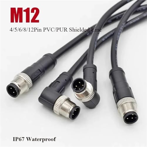 Câble d'extension M12 blindé anti-interférence à coude mâle 8P 1M