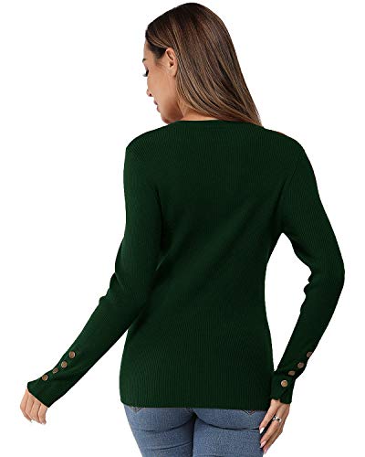 Newshows Women's Spring Lightweight Long Sleeve Knit Crew Neck Button Stretch Casual Pullover Sweater Tops(Army Green,Small) #TOP3