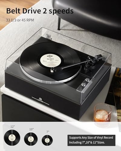 ANGELS HORN Platine Vinyle Bluetooth – Tourne-Disque à 2 Vitesses Haute-Fidélité avec Haut-parleurs Intégrés – Comprend Préampli Phono & Cellule Magnétique AT-3600L – Édition Classique Noir - Les Beatles, Paul McCartney, John Lennon, RIngo Starr, George Harrison ANGELS HORN Platine Vinyle Bluetooth - Tourne-Disque à 2 Vitesses Haute-Fidélité avec Haut-parleurs Intégrés - Comprend Préampli Phono & Cellule Magnétique AT-3600L - Édition Classique Noir – Image 3