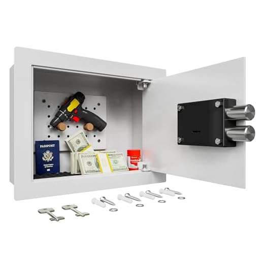 KornerBatl Small Hidden In Wall Safe Between 16" Studs, 0.327 cu ft Security Floor Safe with Removable Pegboard, Key Access White In Wall Safe for Jewelry, Passport, Document Storage