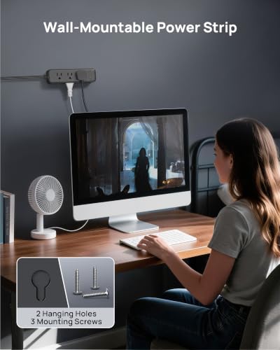 Image of TROND 360 Rotating Flat Plug Power Strip 5ft with USB PD 20W, 9 AC, Black | Flat Extension Cord Surge Protector 1300J, 1625W, Wall Mountable, for Home Office Travel Dorm Room Essentials