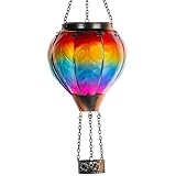 Starsoul Hot Air Balloon Solar Lantern with Candle Holder Solar Hot Air Balloon Flickering Flame Hanging Garden Light Waterproof Glass Hot Air Balloon Solar Lamp Decorative for Lawn Porch Tree Yard