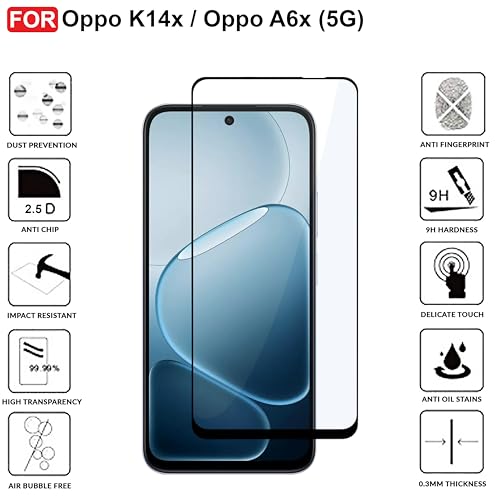 Image of CEDO Tempered Glass for Oppo K14x / Oppo A6x | Screen Protector Full HD Quality Tempered Glass Anti-Scratch Edge to Edge Coverage with Easy Installation Kit (Black)