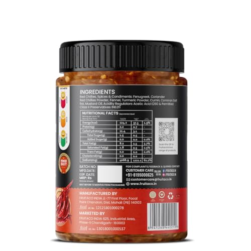Image of Fruitaco Red Chilli Pickle - Authentic Indian Pickle with Tangy and Spicy Flavor | Perfect Side for Meal (500 Gm, Stuffed Red Chilli Pickle)