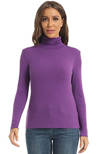 Image of Women's Casual Long Sleeve Turtleneck Tops Slim Fitted Lightweight Base Layer Shirts