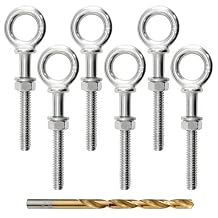 Sutekus 1/4" x 3" Eye Bolt T316 Stainless Steel Shoulder Lifting Ring Threaded Eyebolts with Nuts Washers and Drill Bit, 6pack, Silver