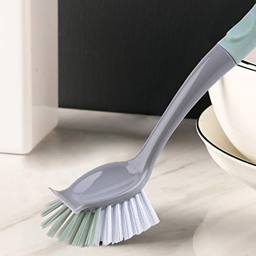 Scrub Brush with Durable Bristles, Dish Brush for Kitchen, Dishes Pot-and-Pans, Comes in Green, Beige, Pink, 3 Pack