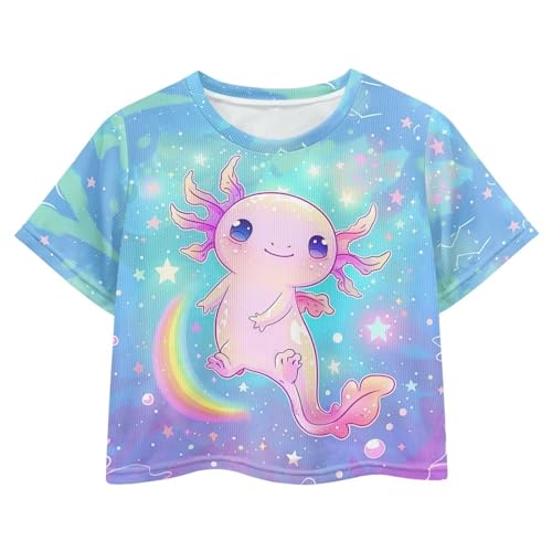 Image of Girls Summer Crop Top Outfits Short Sleeve T Shirts Kids Cute Clothes Tees Blouse