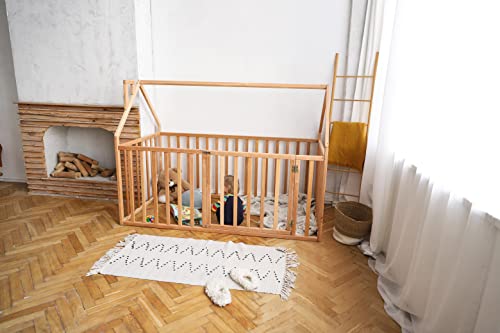 BUSYWOOD Montessori Bed for Toddlers - Floor Bed Frame Full - Floor Toddler Bed with Rails - Montessori Bed Queen- Floor Toddler Bed with Rails - Montessori Floor Bed Frame (Model 21)