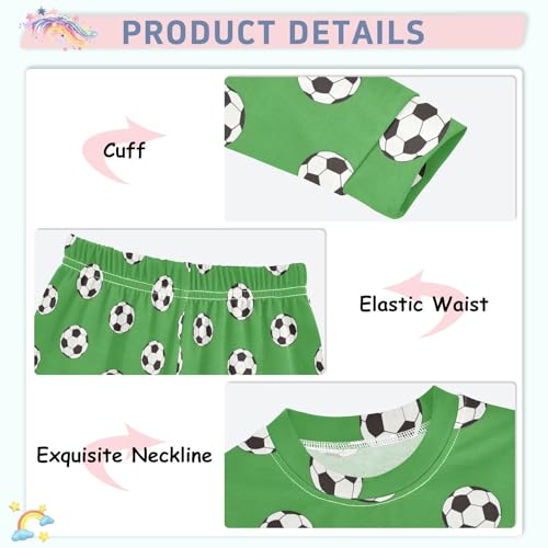 Cartoon Soccer Green Pattern Cute Pajama Sets Long Sleeve Top and Pants, Snug Fit Sleepwear for Night Wears4