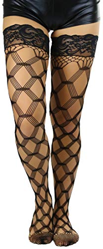 Image of ToBeInStyle Women's Multi-Strand Large Diamond Fence Net Thigh High Stockings