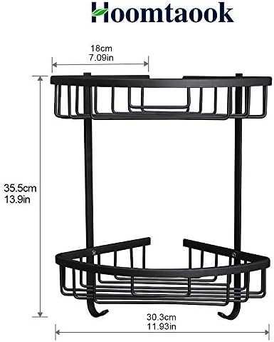 Hoomtaook Shower Shelf Bathroom Corner Shelf Shower Basket Shower Trays No Drilling for Shower Room Corner Shower Caddy, Paste Installation, Shower Corner Caddy, 2 Level Black