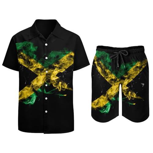 PEIXEN Jamaican Flag Men's Casual Beach Suit Two-Piece Short Sleeve Shorts Beach Party Summer3