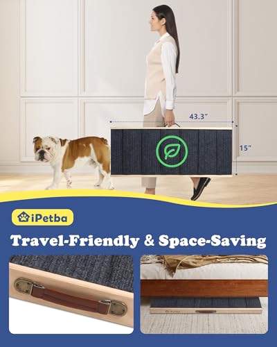 Dog Ramp for Bed Couch Folding Pet Ramps for Small Medium Dogs to Get on Bed, Up to 70 lbs, Adjustable Height 24”, 43.3" Long - Image 5