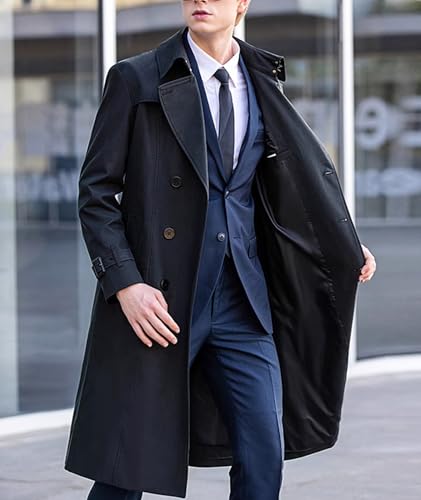 SOMTHRON Men's Trench Coat Slim fit Double Breasted Belted Windbreaker Notched Lapel Long Jacket Windproof Overcoat4
