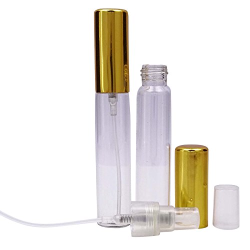 MT Bottles & Jars 50 Stück Nachfüllbar Leeres Glas mit Weißen Zerstäuber Duftstoffspray-Zerstäuber Flasche Parfüm Goldene Kappe Glasflasche Ätherische Öle Flaschen 10 ml ...