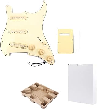 Prewired Loaded Pickguard with Alnico V Single Coil SSS Pickup Set High Output Pickup 3-ply Pick Guard for Stratocaster Pick-ups Replacement Parts Beige-SSH