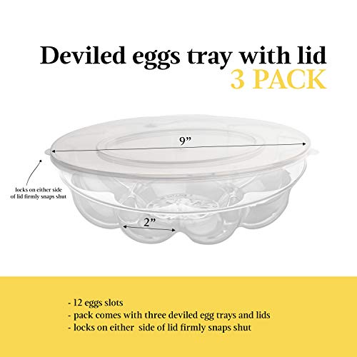 [3Pk] Devil Egg Trays With Lid For Party | Deviled Egg Containers/Platter/Holder/Carrier With Lid | Party, Transport, Stack | Holds 9-12 Eggs | Disposable Reusable | Upper Midland #TOP1