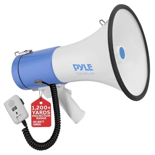 Pyle Megaphone Speaker PA Bullhorn with Built-in Siren - 50 Watts Adjustable Volume Control and 1200 Yard Range - Ideal for Football, Baseball, Basketball Cheerleading Fans & Coaches or for Safety Drills (PMP50)