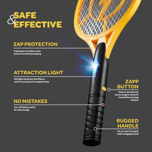 Sewanta DD Electric Fly Swatter [Set Of 2] Handheld Bug Zapper Racket For Indoor/Outdoor - 4000 Volt Fly Swatter - Instant Bug & Mosquito Killer With Attractant Led Light - Usb Rechargeable Portable Fly Zapper. thumb #5