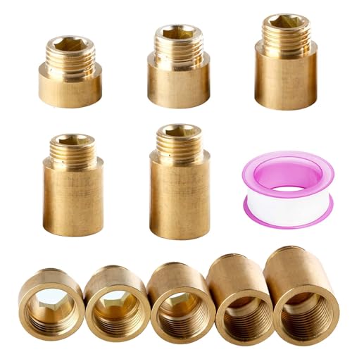 5 Stück Hahnverlängerung 1/2 Zoll, FORMVERSITY Verlängerung 1/2 Zoll x10mm/15mm/20mm/25mm/30mm Wasserhahnverlängerung aus Messing, Innensechskant Wasseranschluss Verlängerung