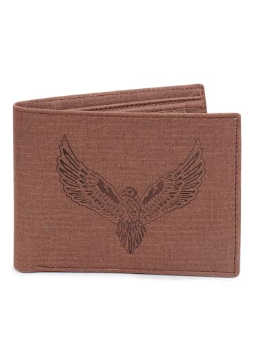 Image of SAMTROH Vegan Leather Wallet for Men | Vintage Printed | Premium Vegan Leather Craftsmanship | 3 Card Slots I 2 Cash Compartments & Secret Slots | 1 Coin Pocket. (Eagle, Brown)
