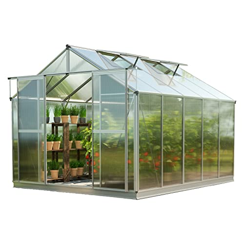 GFP Serra Topas 5 telaio in alluminio 225 x 322 cm, lastre a doppia parete di 8 mm, con apri-finestra automatico e telaio di fondazione