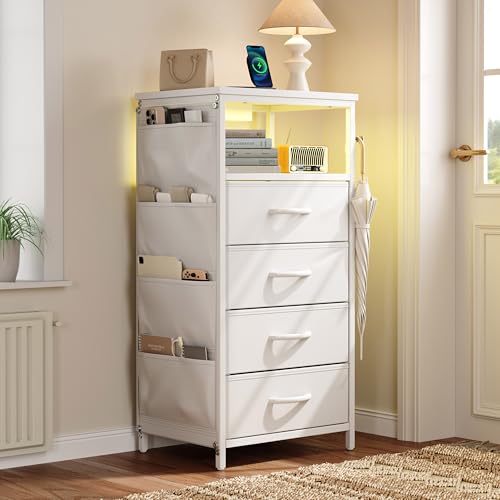 TDRTRD Mesita de noche con 4 cajones y estante