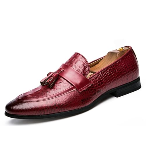 Men's Slip On Crocodile Pattern Faux Leather and Tassel Loafers Comfortable Classic Dress Shoes for Business Office Casual Daily Commuting Walking Dating Weddings Party Lightweight Sole