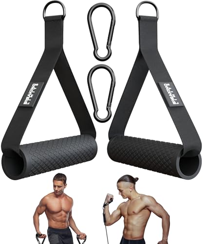 BREAKING LIMITS Kabelzug Fitness Griffe mit Extra Karabinern - 2 rutschfeste, Schweißresistente TPR Griffe für Kraftstation, Fitnessbänder & Crossover Geräte - Nylonbänder mit Nahtverstärkung