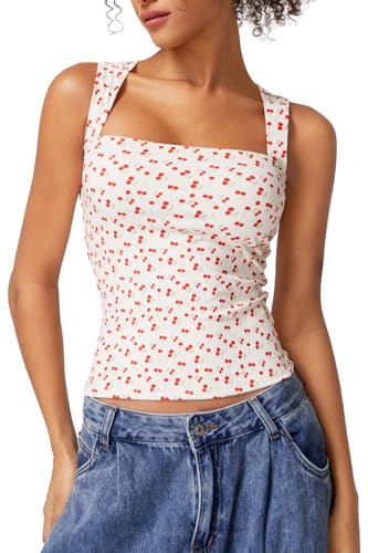 Image of QINSEN Women's Square Neck Sleeveless Double-Layer Tank Tops Basic Tight T Shirts