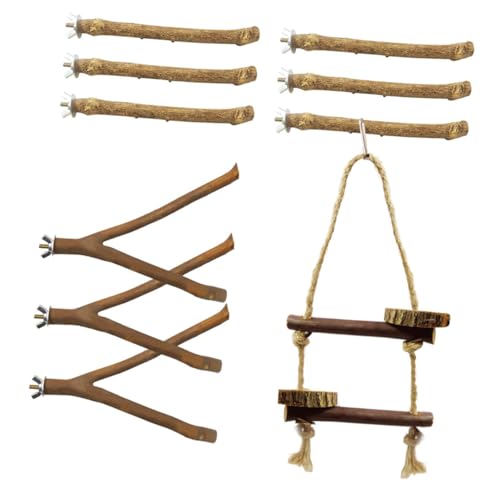 ifundom 10Pcs Parrot Stand Rack Natural Bird Chewing Training Stand for Parrots Perch Bracket for Parakeets and Cockatiels Random