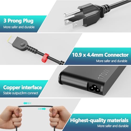 Image of Slim 170W Charger Fit for Lenovo Legion Slim 5 5i Yoga Pro 9i Lenovo ThinkPad P1 P16 IdeaPad Pro 5 Lenovo LOQ ADL170SCC3A 4X20S56697-20V 8.5A ac Adapter Laptop Power Supply