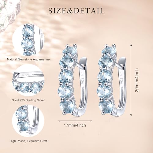 Light Blue Earrings for Women, Solid 925 Sterling Silver Hoop Earrings, Oval Cut Light Blue Gemstone, Rhodium Plated Fine Jewelry, Classic Elegant Gift for Her3