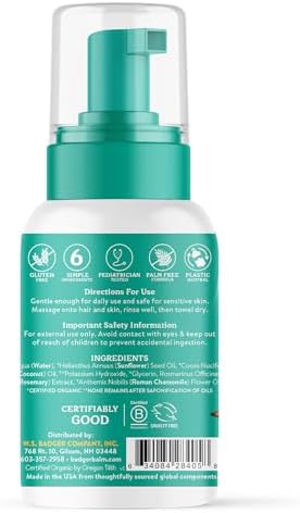 Badger Calming Chamomile Foaming Baby Shampoo and Body Wash, Organic Gentle Newborn or Toddler Soap, 10 fl oz