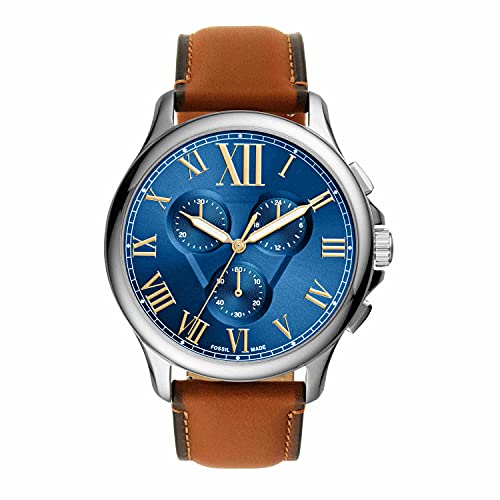 Fossil Men's Monty FS5640 Silver Leather Japanese Chronograph Fashion Watch
