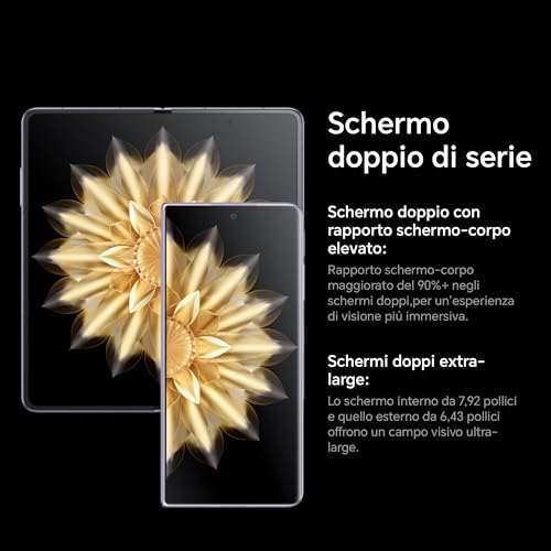 Honor Magic V2 5G Mobile Phone, Sim Free, Folding Smartphone, 16+512GB, 6.43''+7.92'' foldable OLED screen, 5000mAh all-day battery, dual SIM, Android 13, Black(PU)