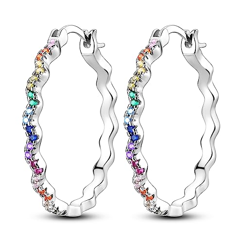 NARMO 925 Sterling Silber Ohrringe für Frauen Bunte Cubic Zirkonia Regenbogen Leichte Ohrringe
