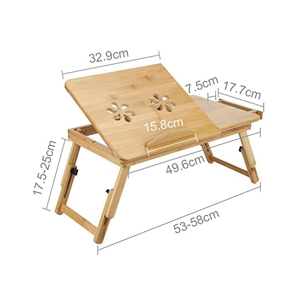 YORKING Laptoptisch 50x30cm Laptop Tisch Betttisch Laptop Knietisch Bambus Notebooktisch mit Lüftungslöchern mit Schublade für Lesen Oder Frühstück – Bild 3