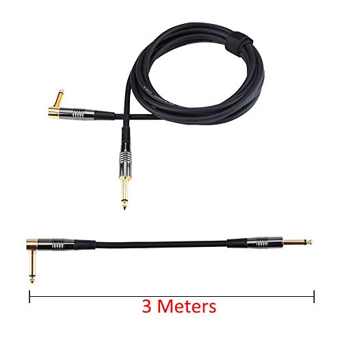 Rayzm Câble Guitare 3 mètres - Noiseless Guitare/Basse Lead, Câble D'instrument Mono Mâle TS 1/4 Jack Droit et Angle Droit - Jacks Connexion en Cuivre/Contacts Or - Image 3